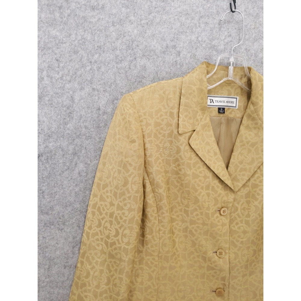 Travis Ayers Silk Linen Blend Brocade Blazer Jacket Size 6 - Picture 2 of 5